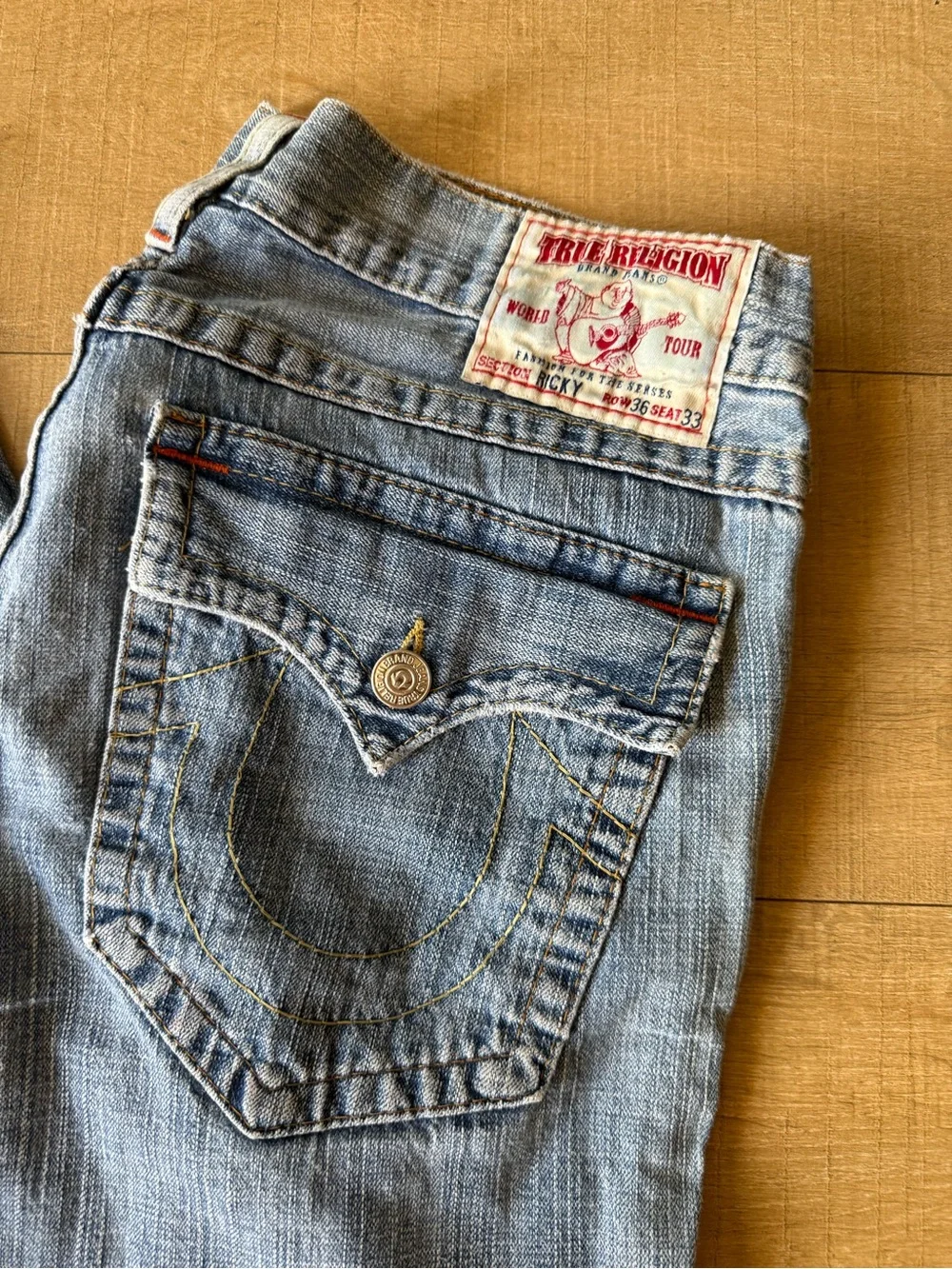 True Religion Ricky Bootcut Jeans Men’s 36x33 Made USA Distressed Y2K Faded